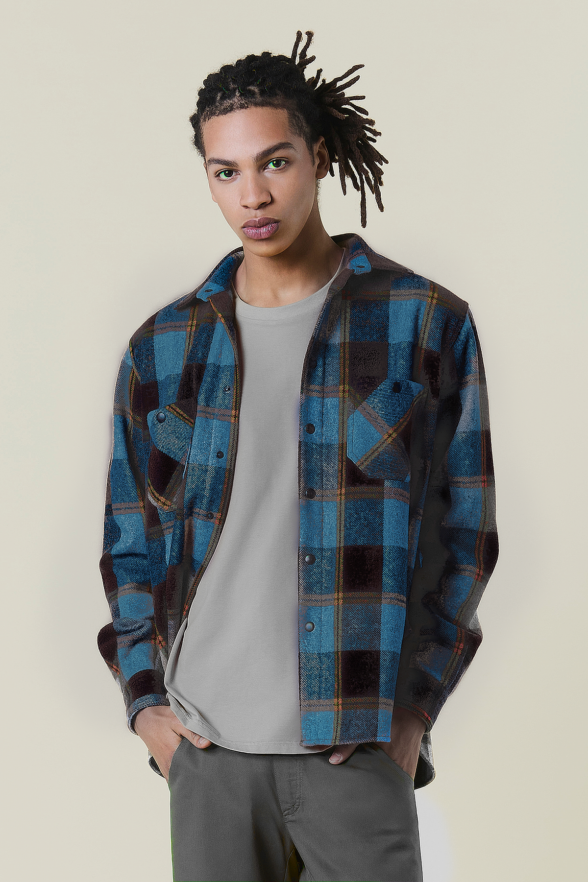 Karo-Overshirt aus Wollflanell – Unisex – Brown