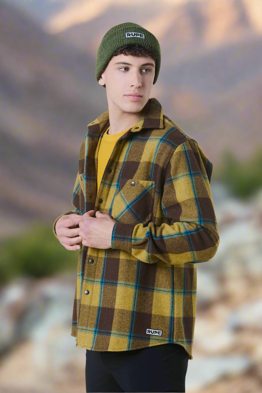 Karo-Overshirt aus Wollflanell – Unisex – Brown