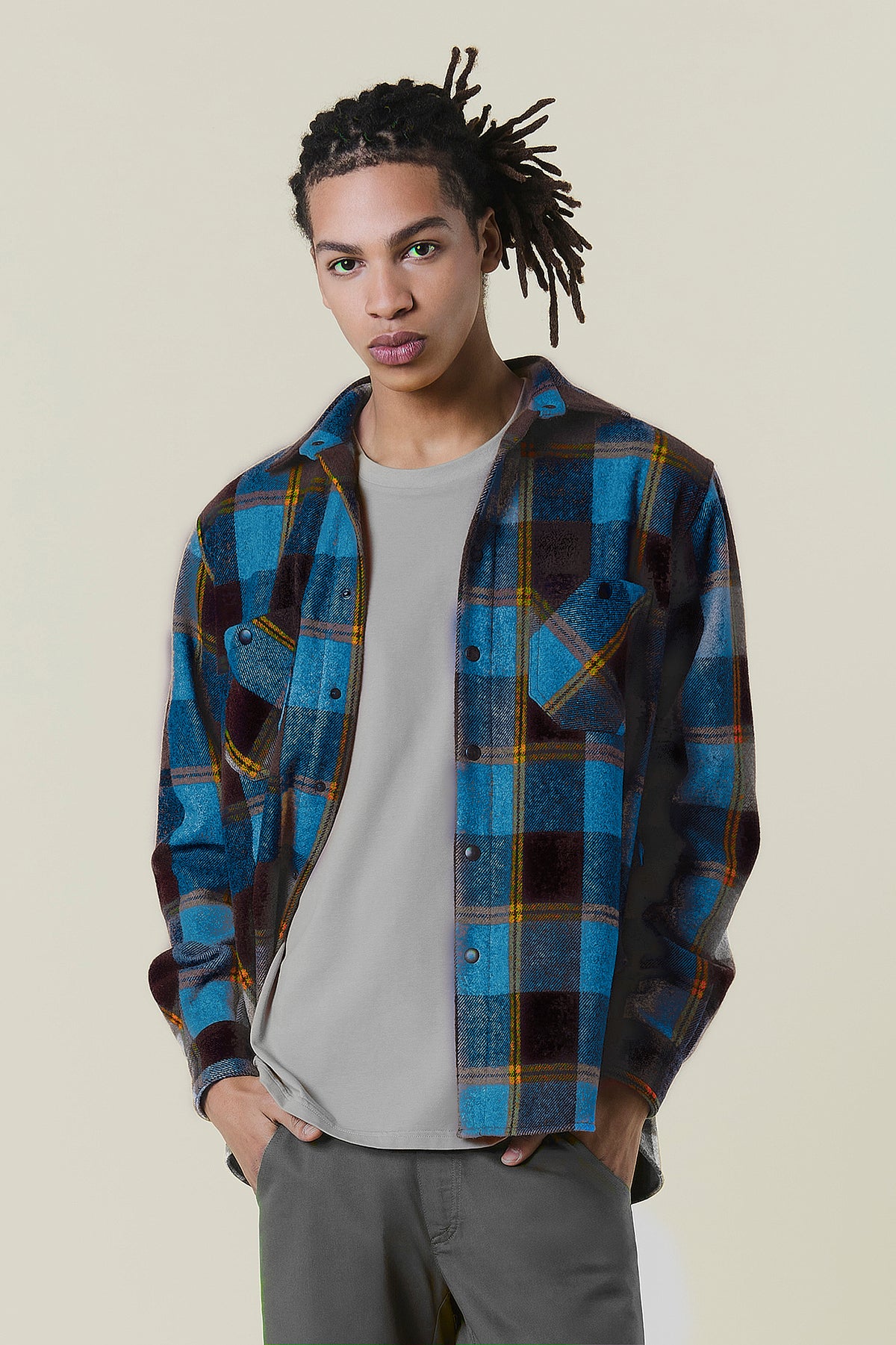 Karo-Overshirt aus Wollflanell – Unisex – Brown