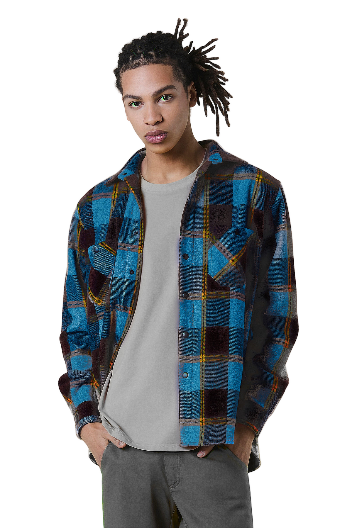 Karo-Overshirt aus Wollflanell – Unisex – Brown