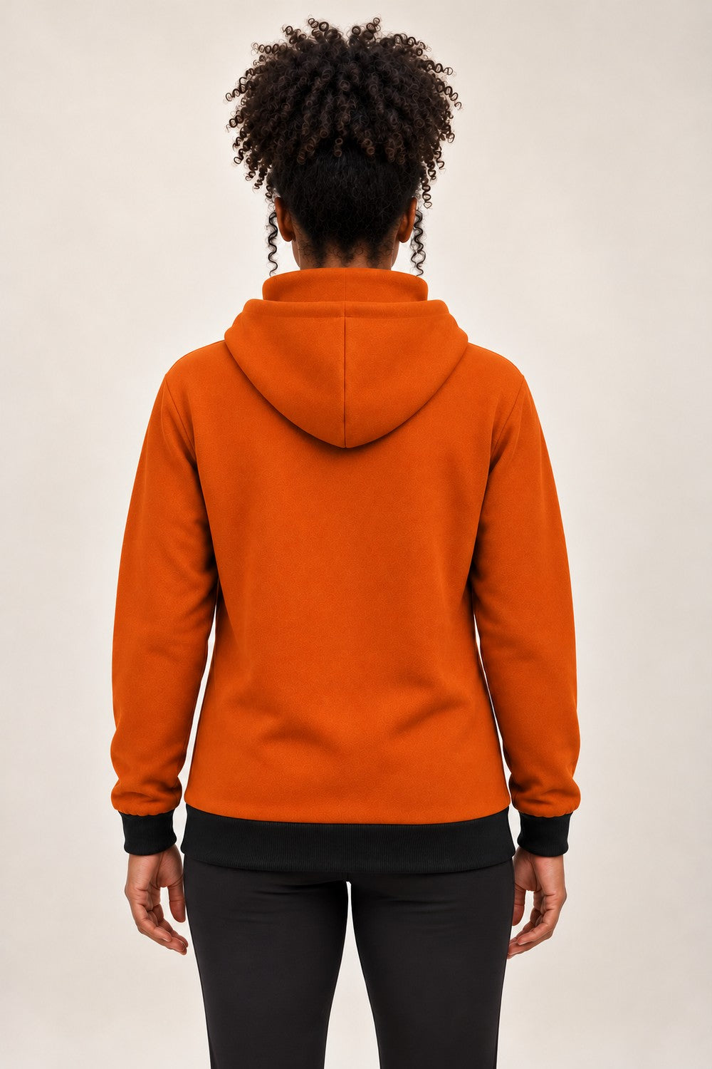 Felpa con zip intera e cappuccio CRACK Cognac indossata da donna - retro - Rupe Clothing