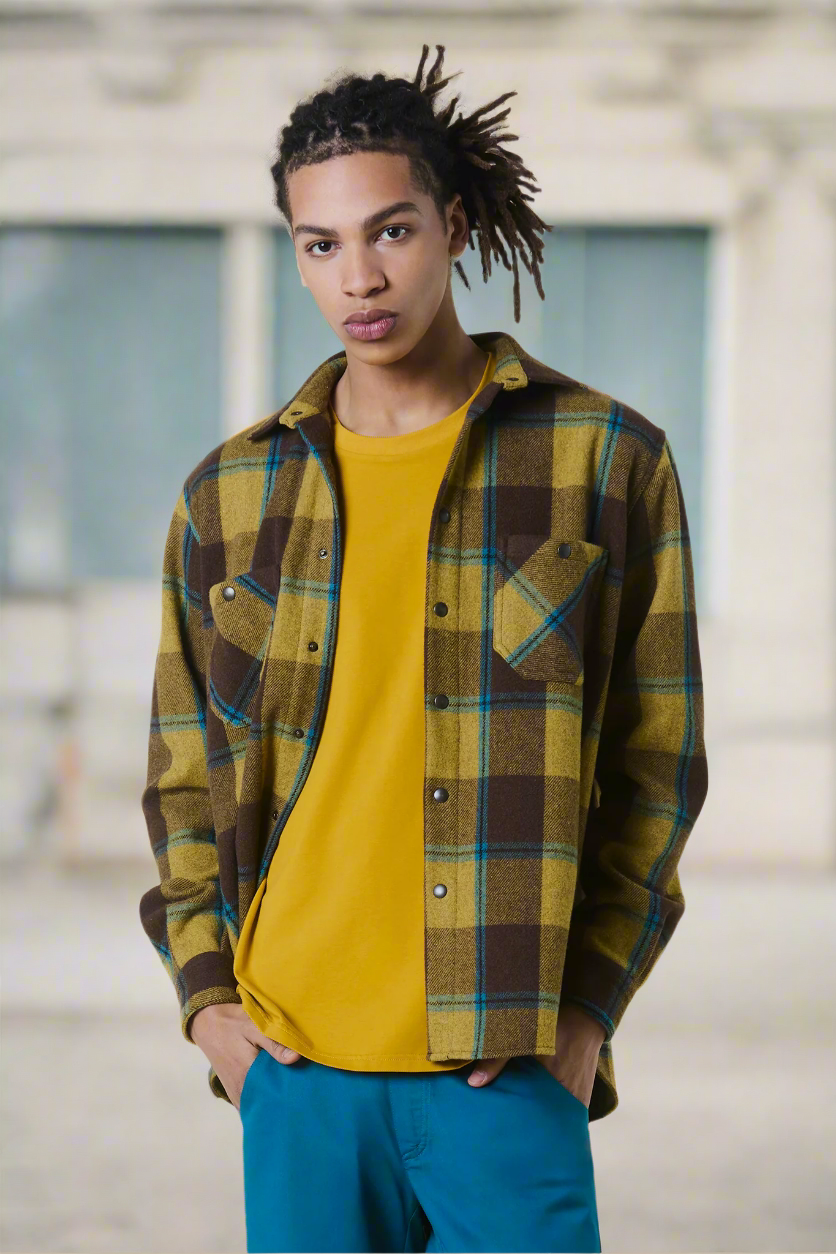 Karo-Overshirt aus Wollflanell – Unisex – Brown