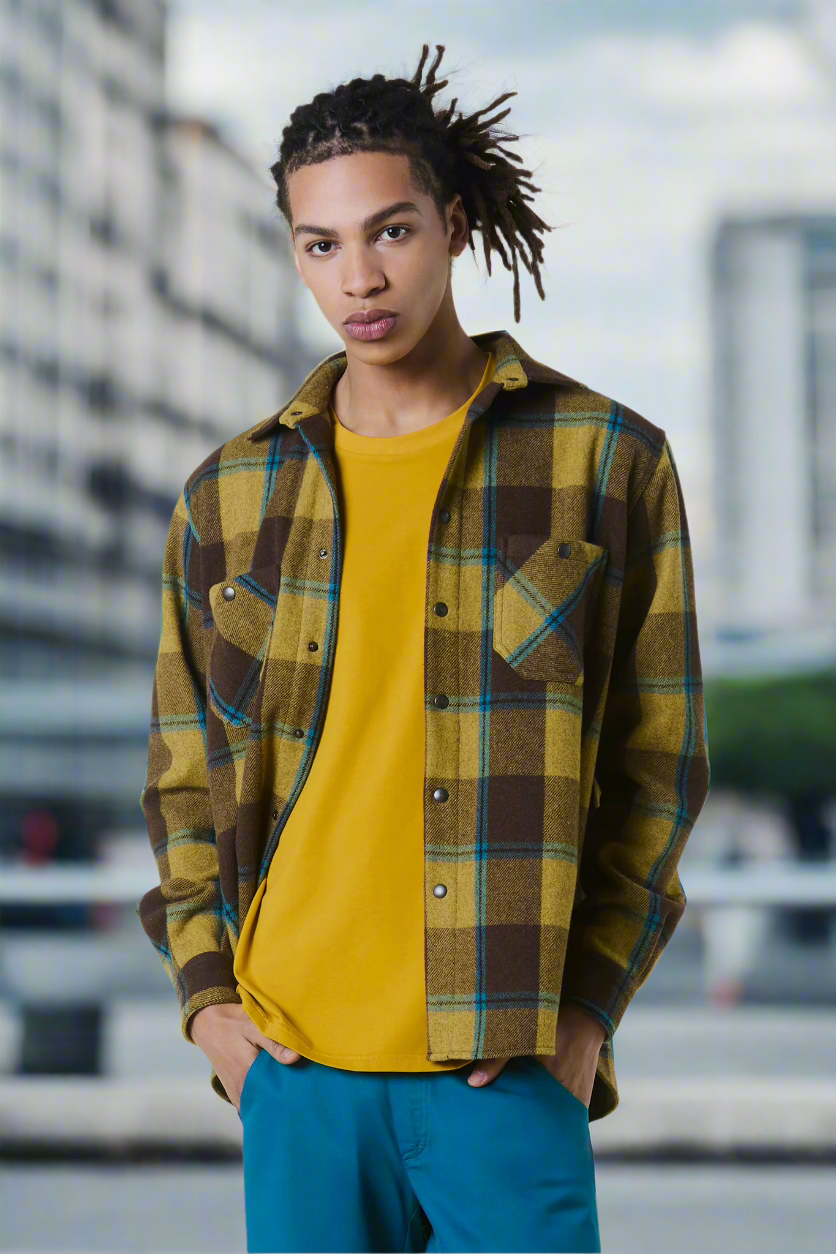 Karo-Overshirt aus Wollflanell – Unisex – Brown